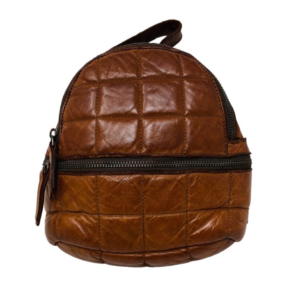 Brown Quilted Leather Backpack